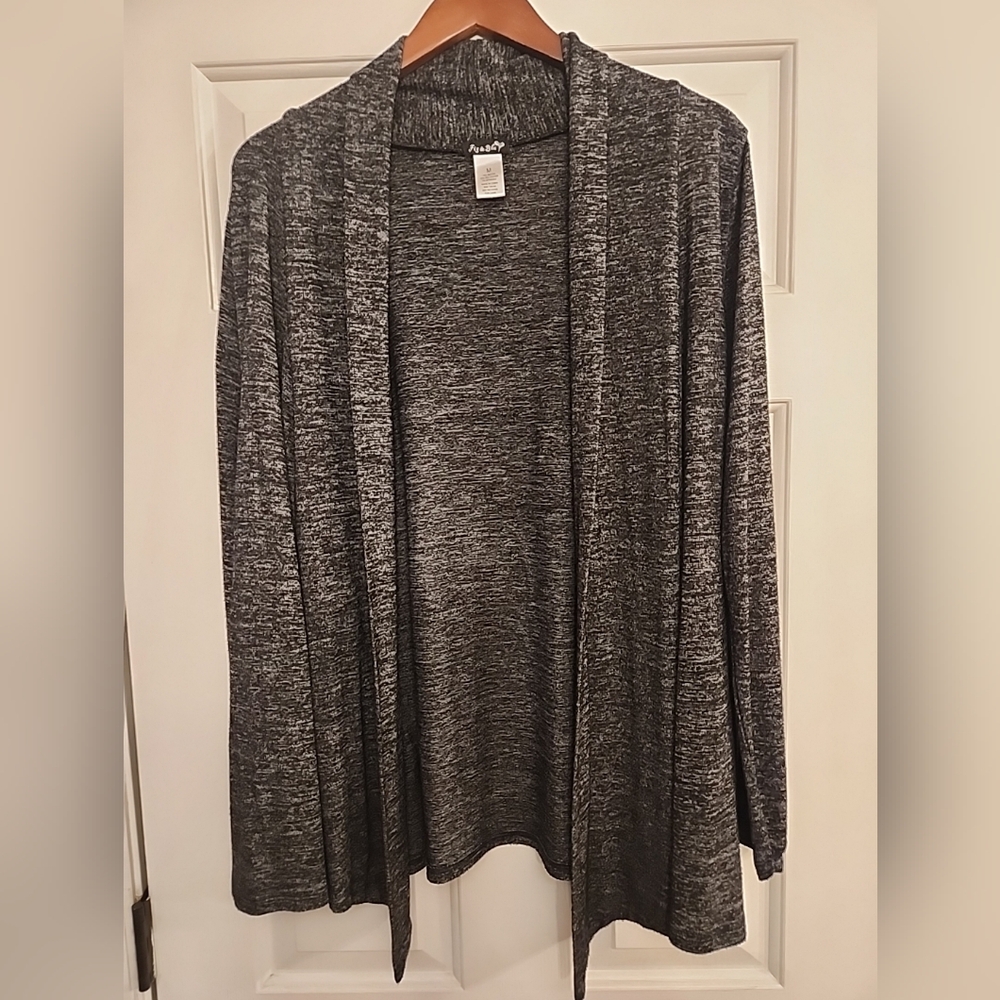 Fig & Blu Open Cardigan Waterfall Front Long Sleeve Black Marbled Woman's Sz M